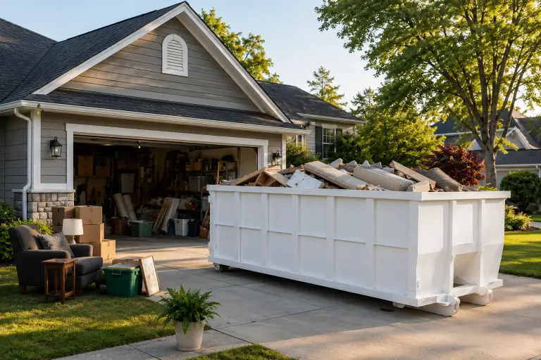 Residential dumpster rental in Quincy, IL delivered to a home driveway