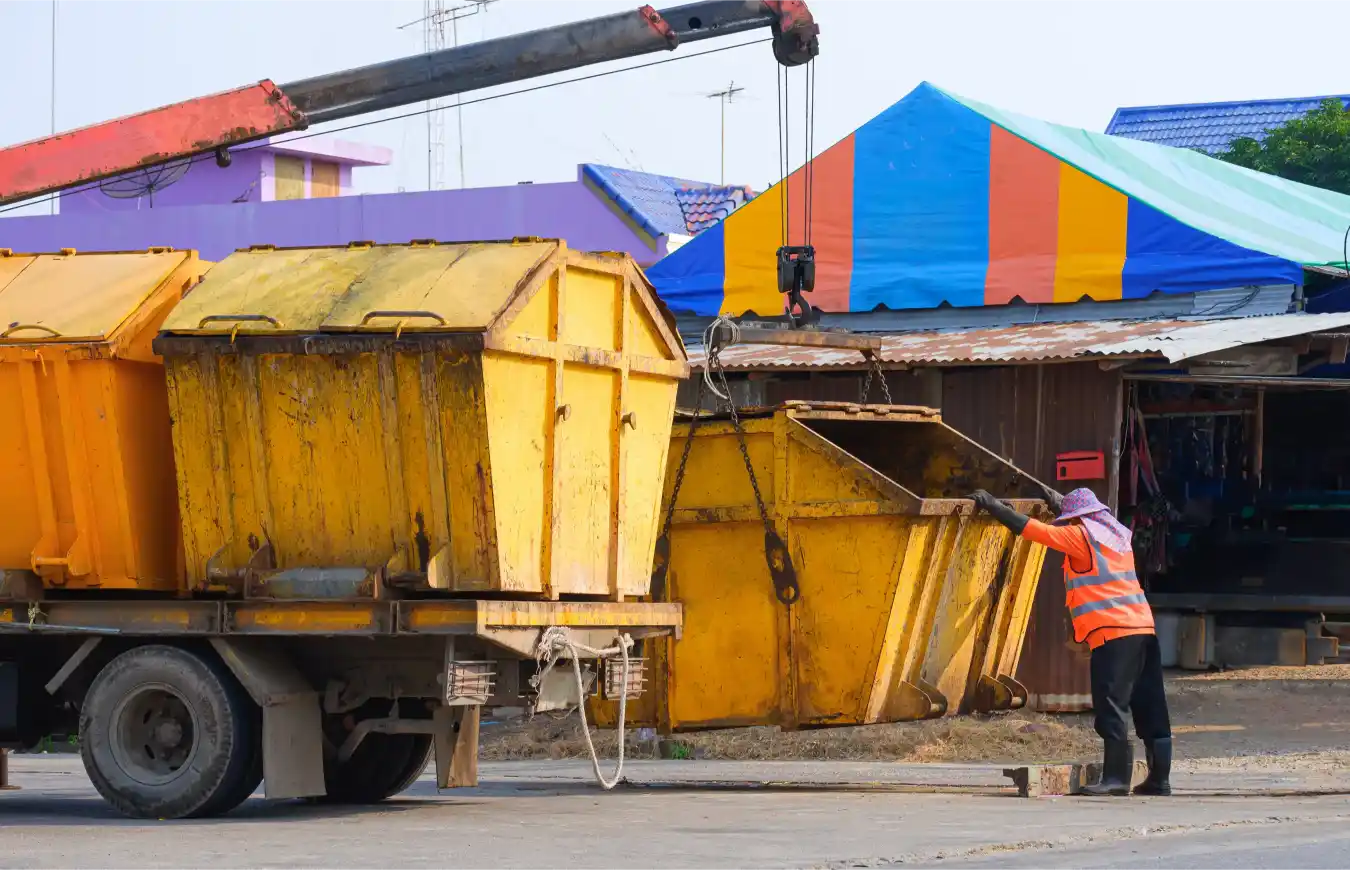 Construction dumpster rental on a job site in Quincy IL
